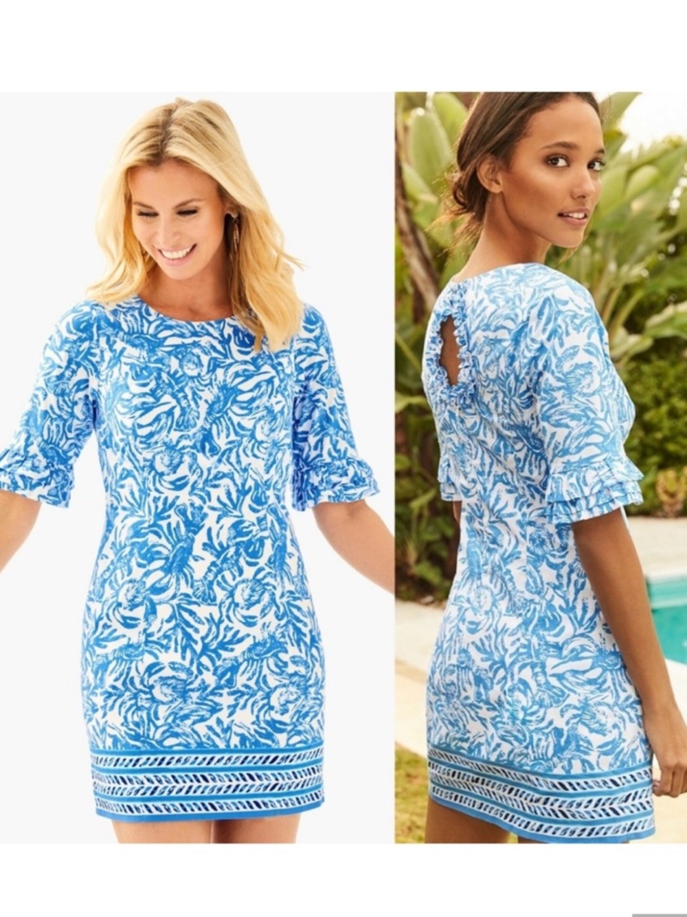 Lilly Pulitzer Fiesta Stretch Dress Resort White and Blue Sz 0